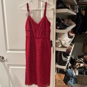 Red lace detail midi